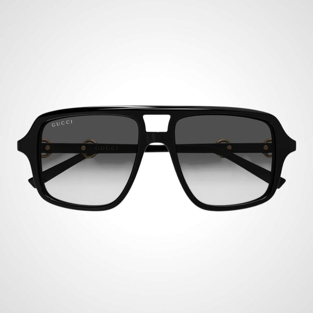 New GUCCI Sunglasses Black Navigator Pilot Aviator Gold Horsebit 53mm Grey Lens - Picture 3 of 4